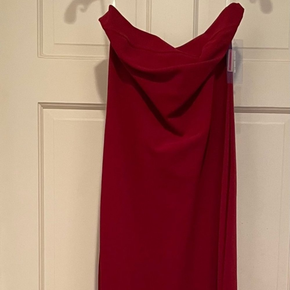 Strapless, red, long dress, designer